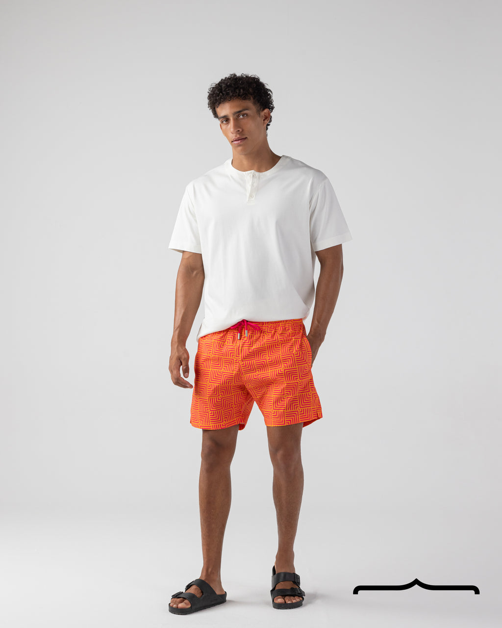 Maze Mosaic Swim Shorts in Red x Orange