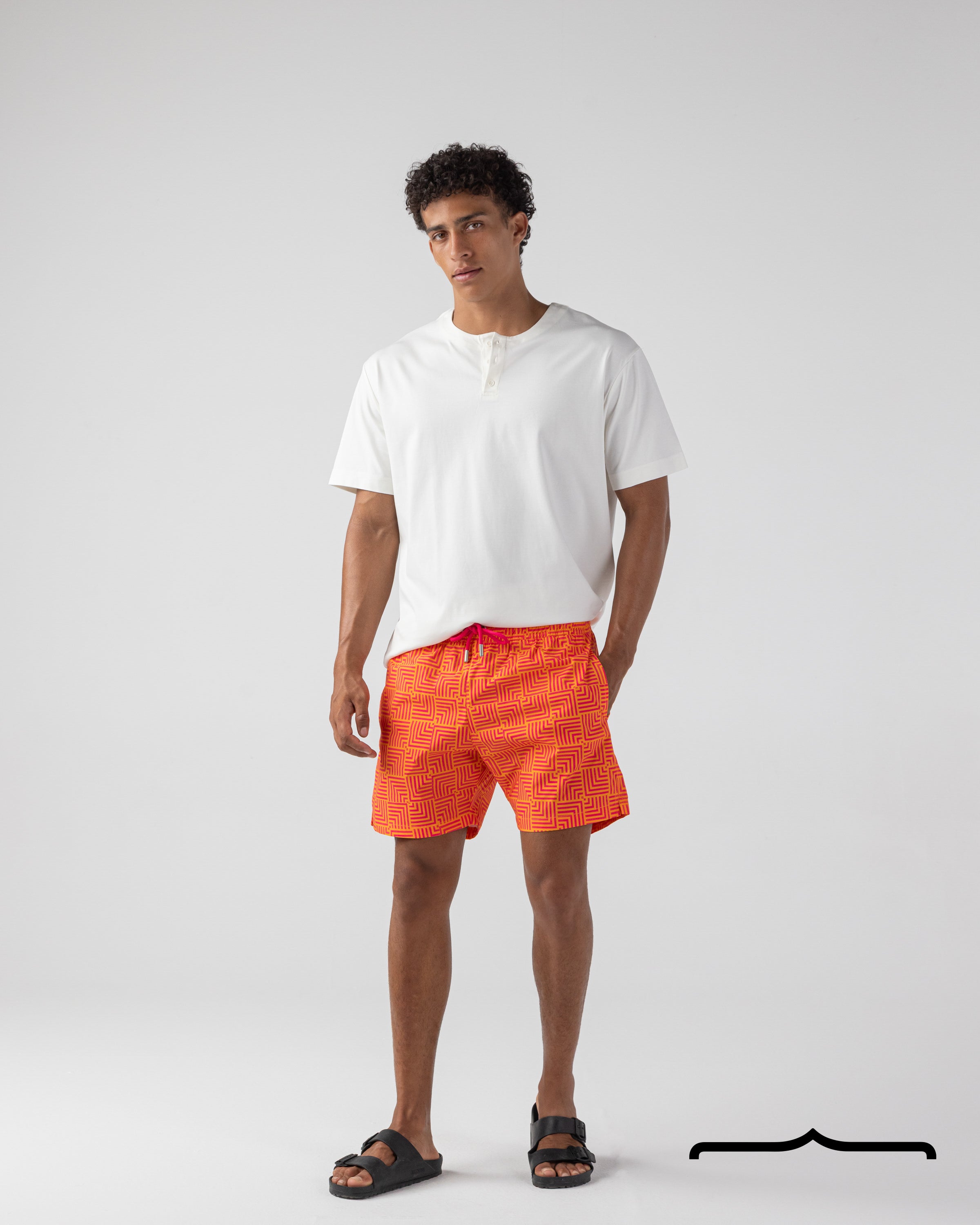 Maze Mosaic Swim Shorts in Red x Orange