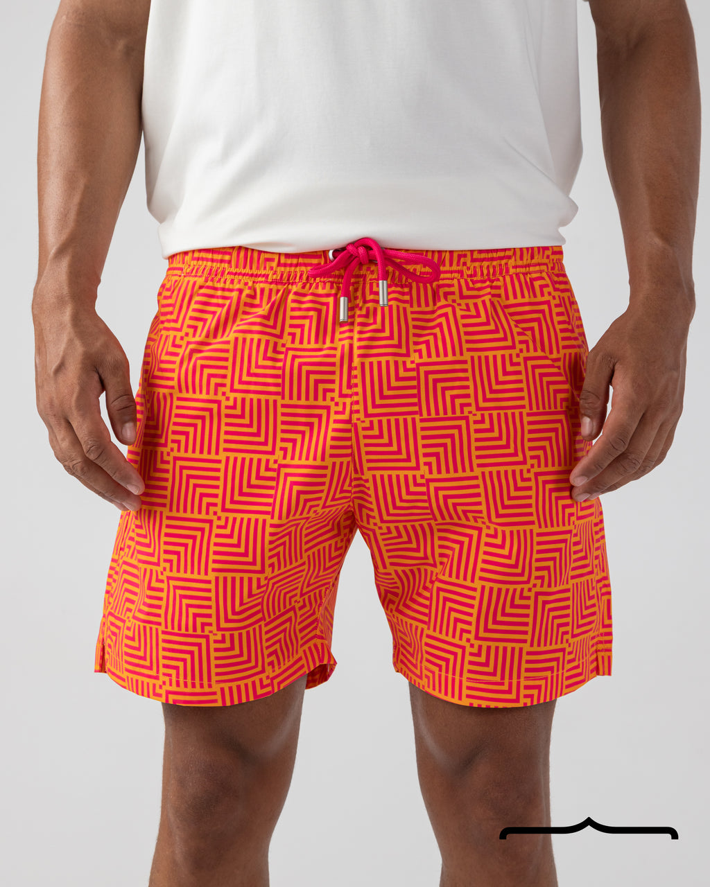 Maze Mosaic Swim Shorts in Red x Orange