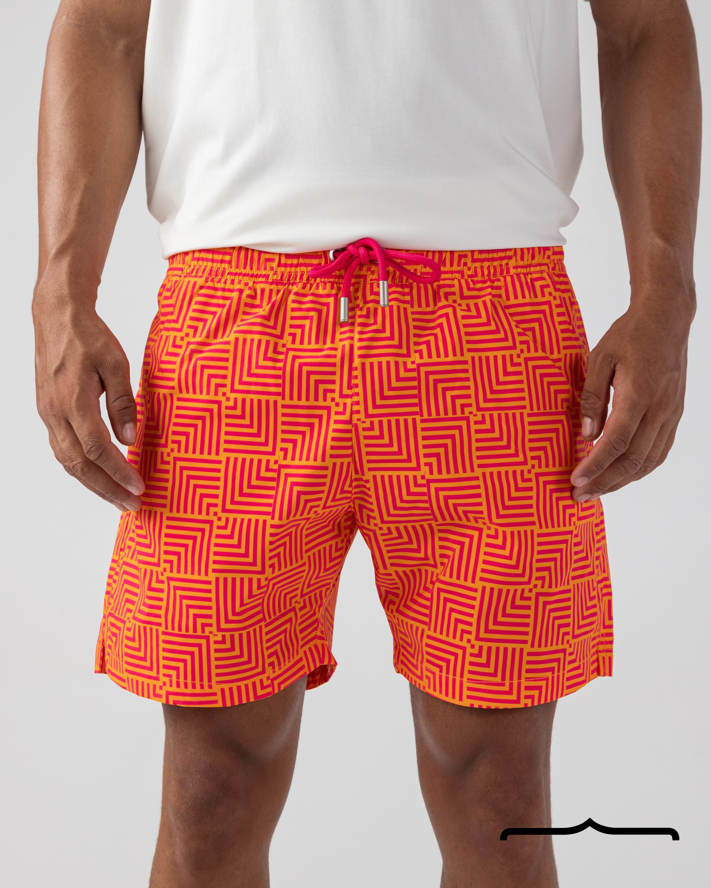 Maze Mosaic Swim Shorts in Red x Orange