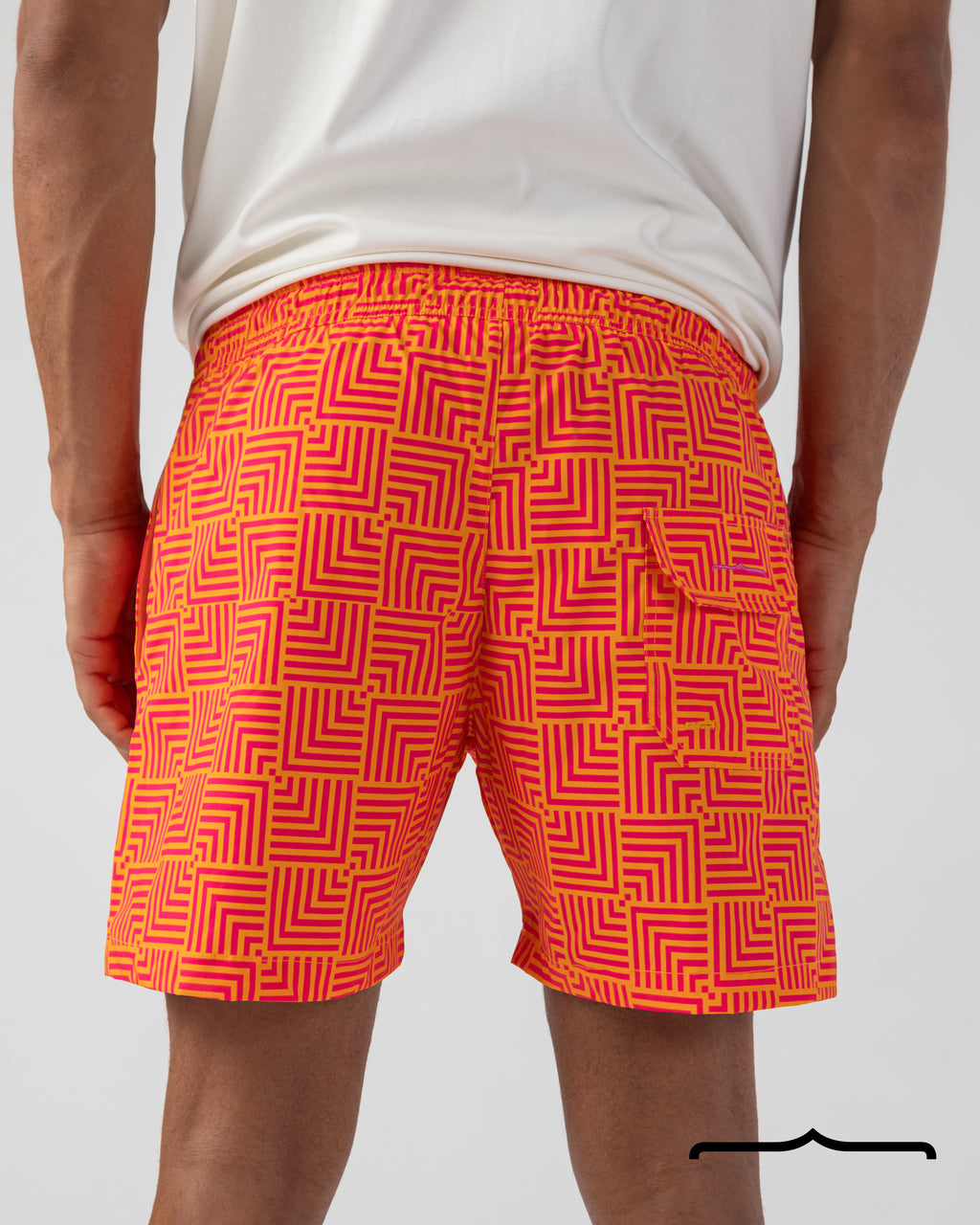 Maze Mosaic Swim Shorts in Red x Orange