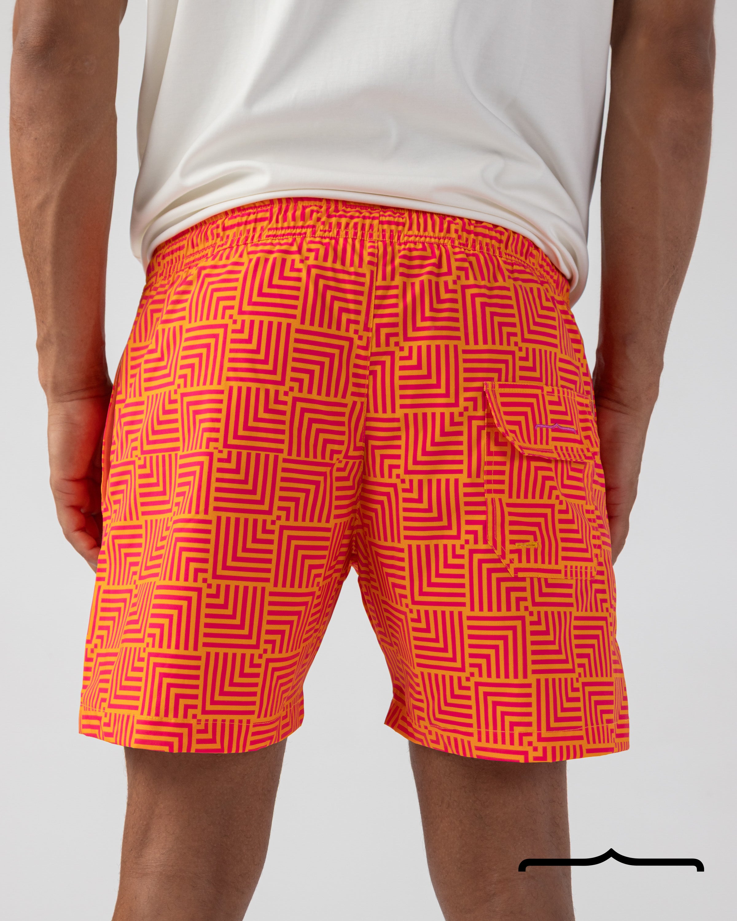 Maze Mosaic Swim Shorts in Red x Orange