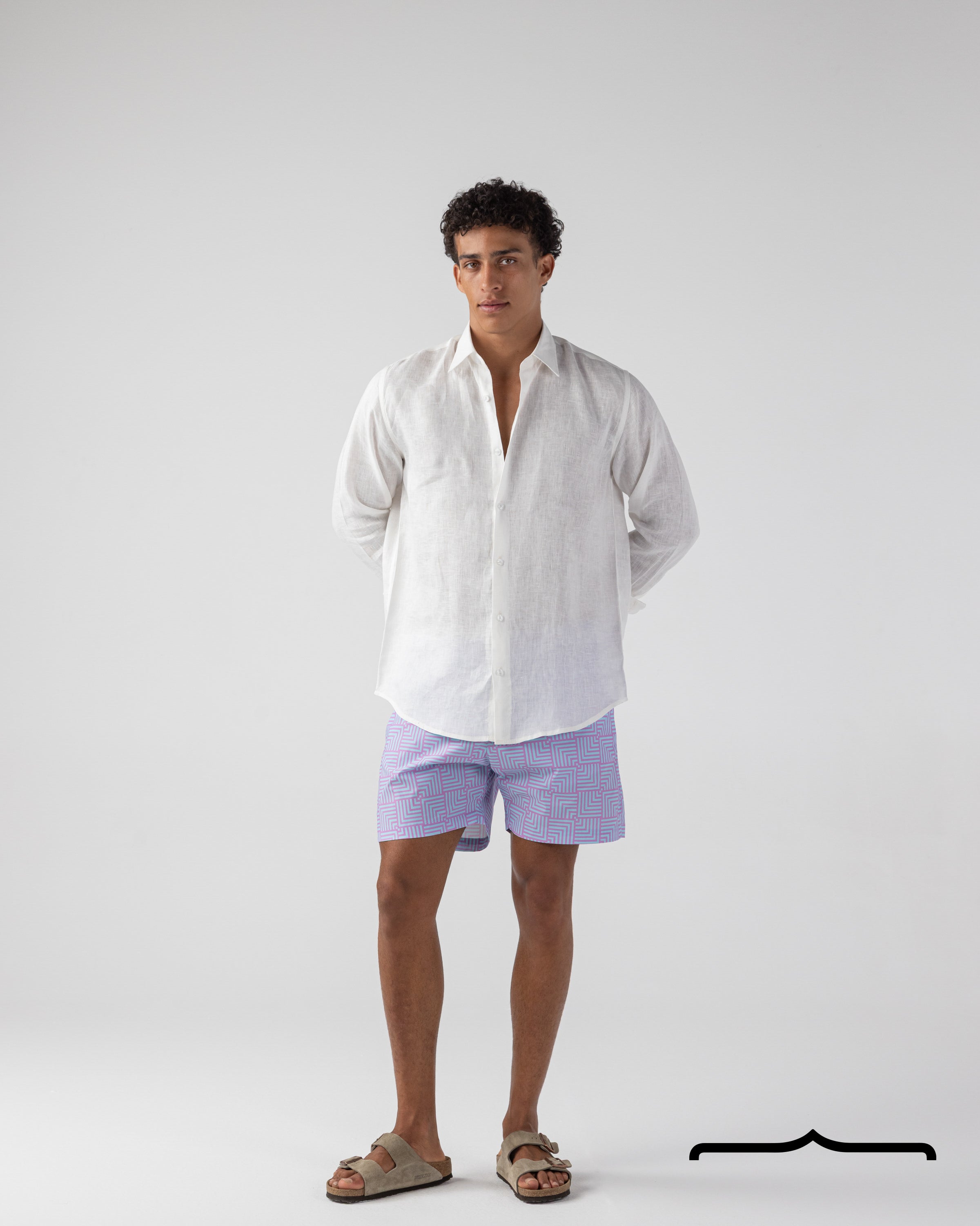 Maze Mosaic Swim Shorts in Lavender x Aqua