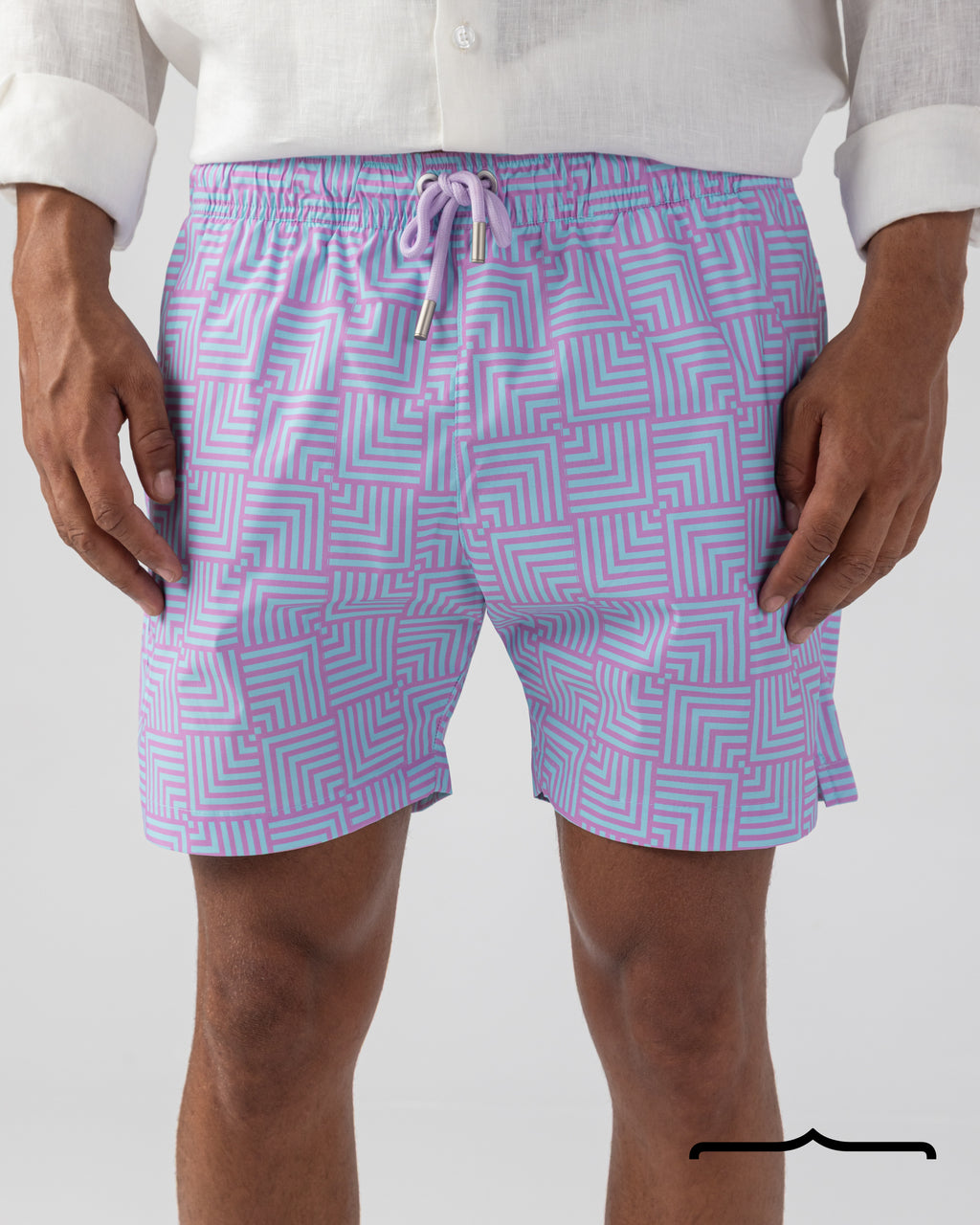 Maze Mosaic Swim Shorts in Lavender x Aqua