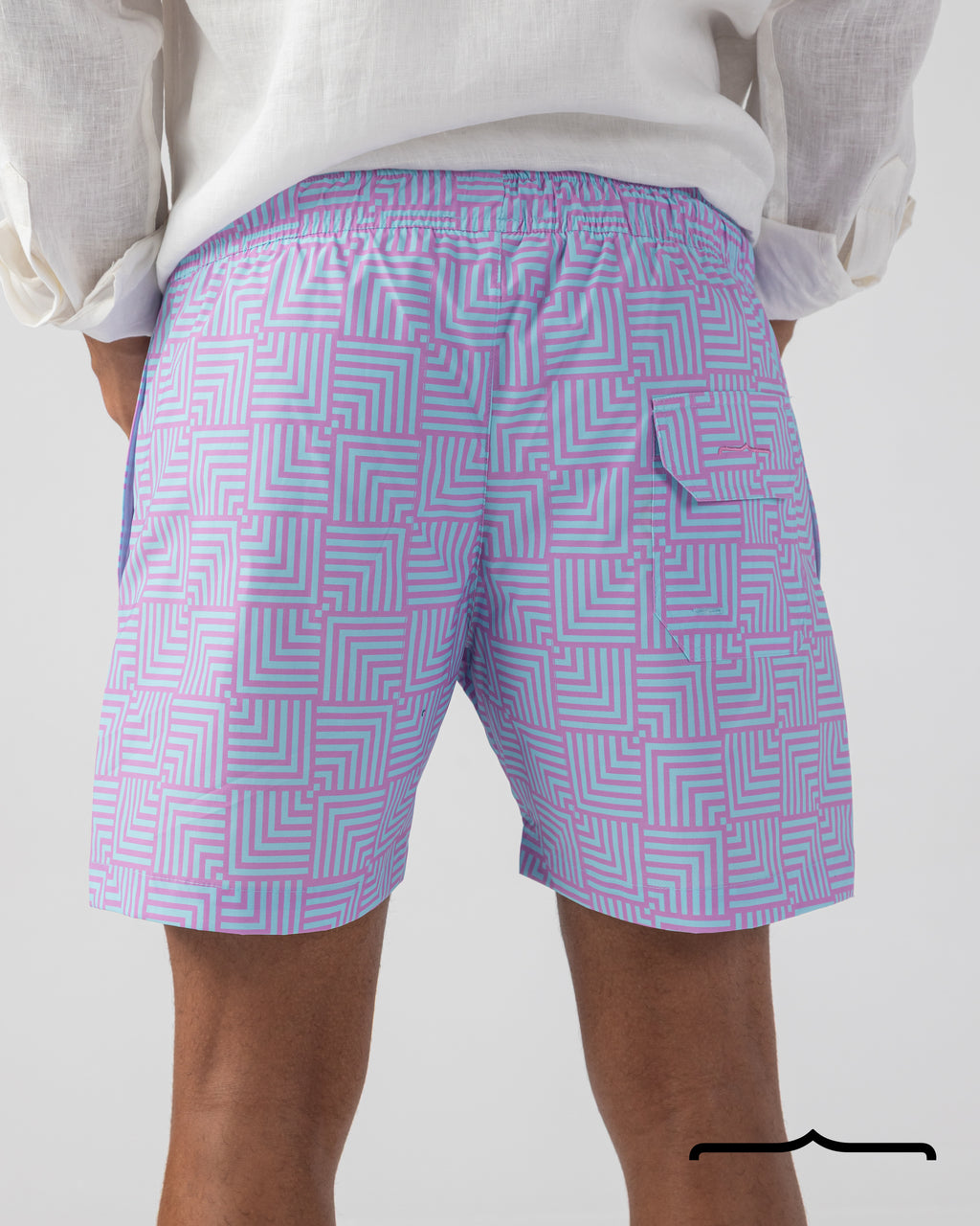 Maze Mosaic Swim Shorts in Lavender x Aqua