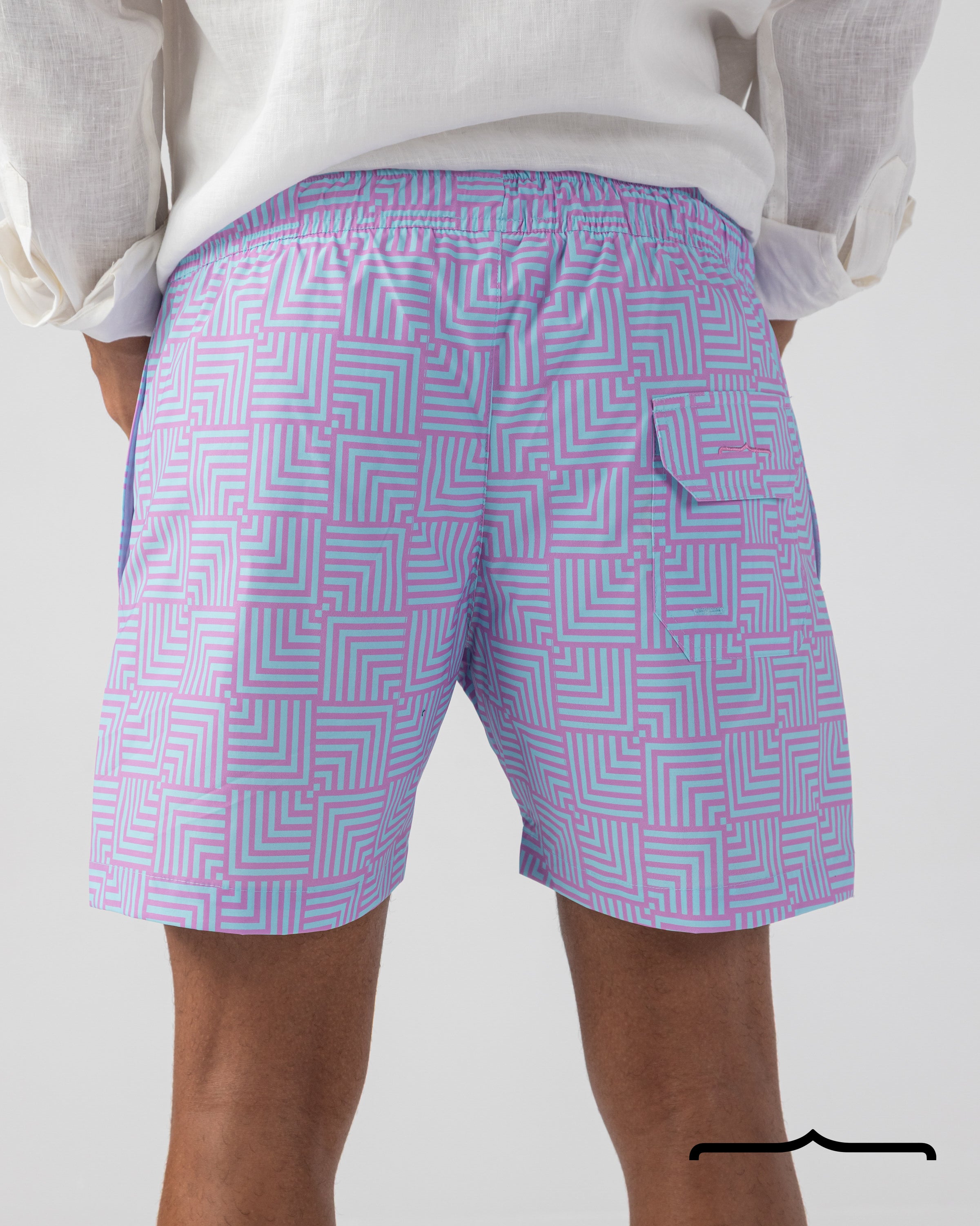 Maze Mosaic Swim Shorts in Lavender x Aqua