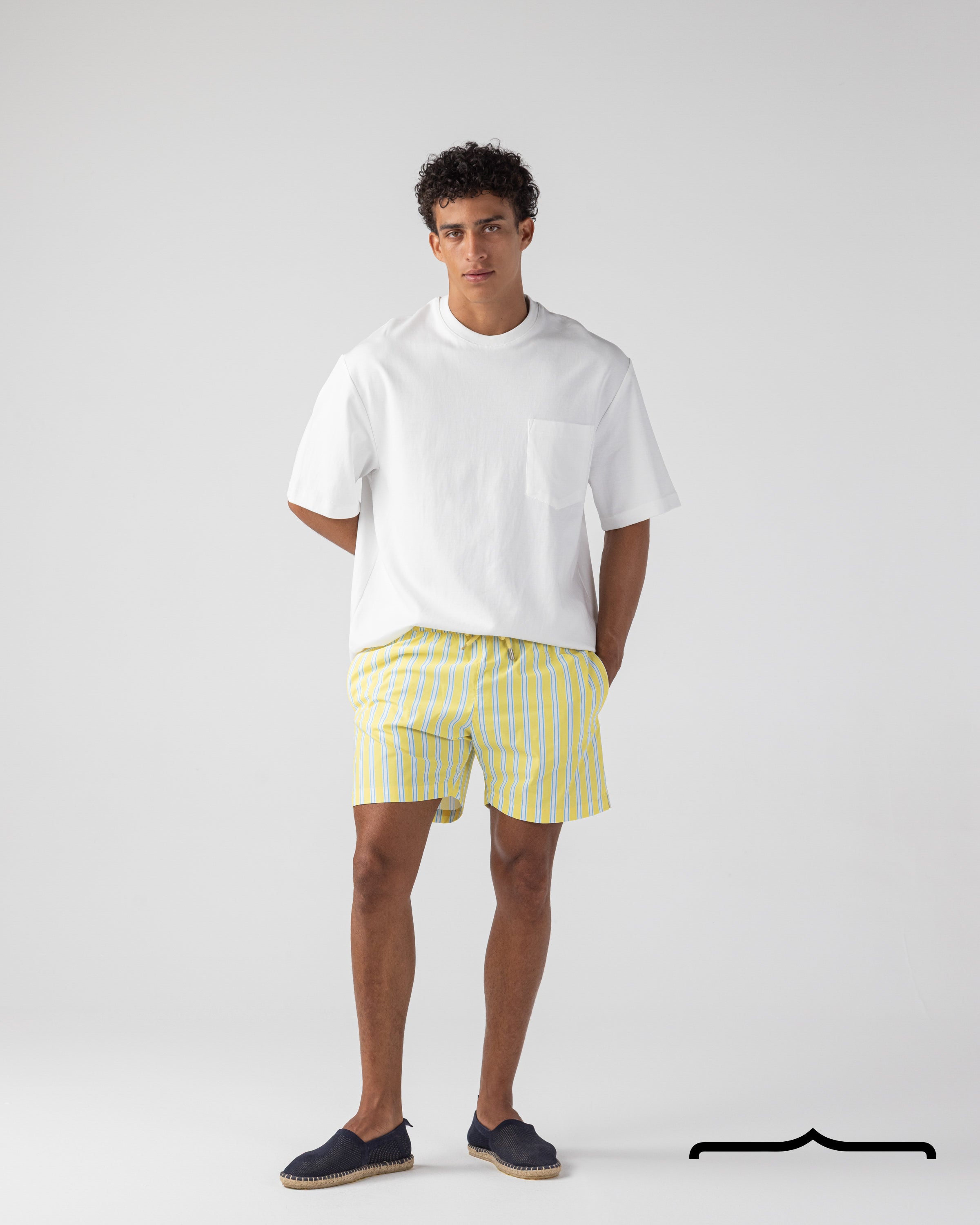 Riviera Stripe Swim Shorts Yellow x Azure Blue