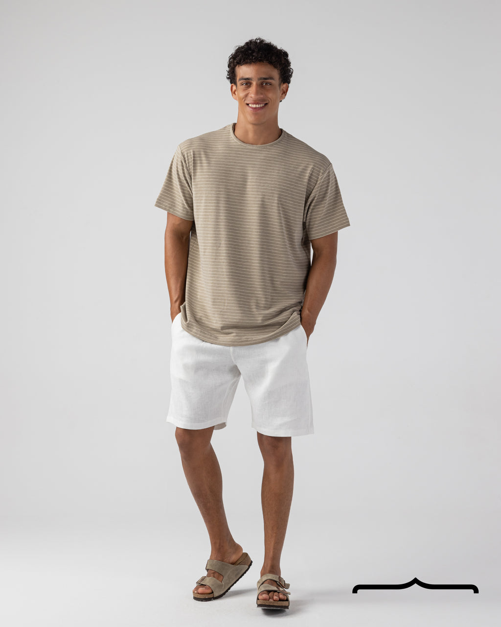 Crew neck Striped Knit T-Shirt in Biege