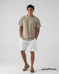Crew neck Striped Knit T-Shirt in Biege