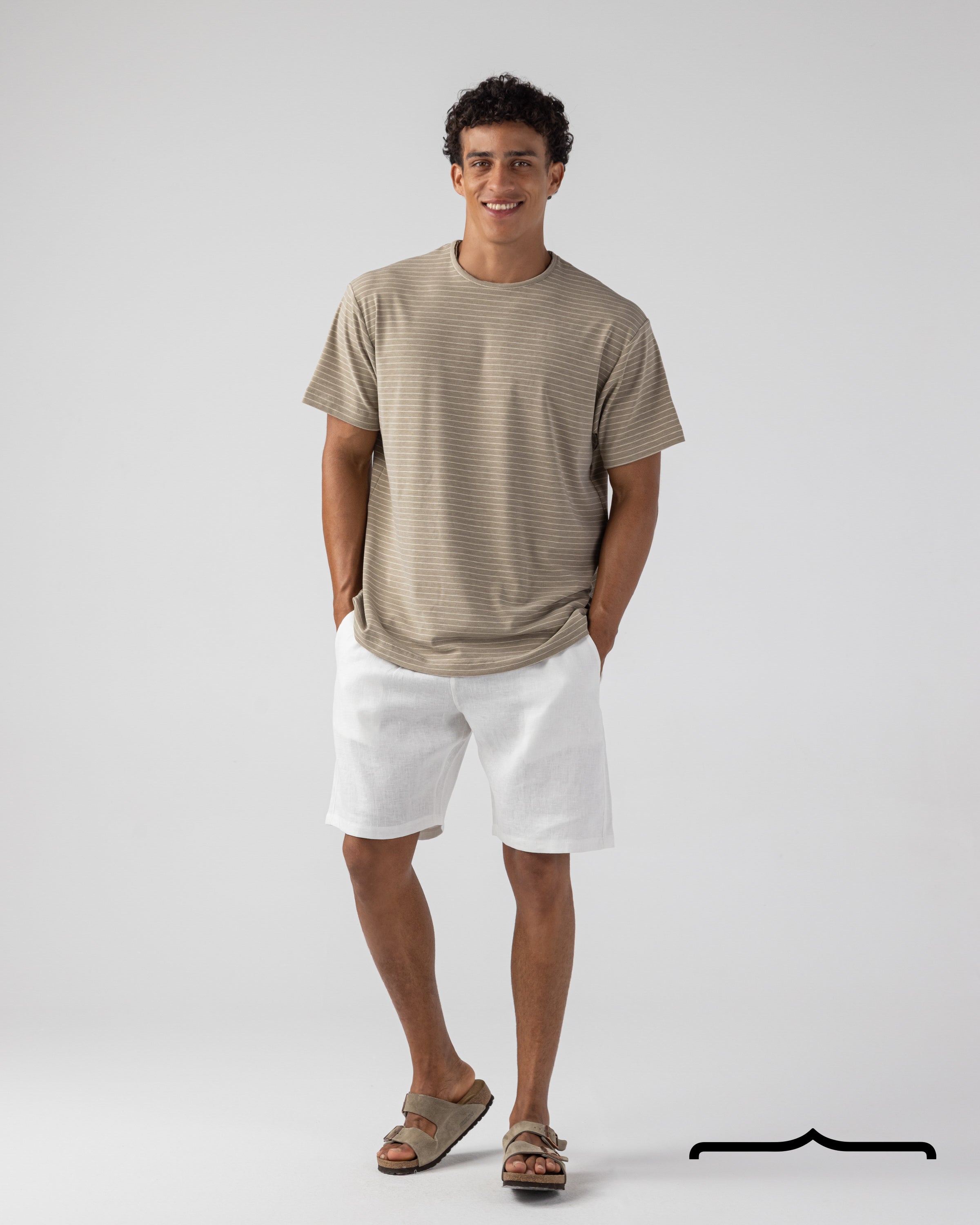 Crew neck Striped Knit T-Shirt in Biege