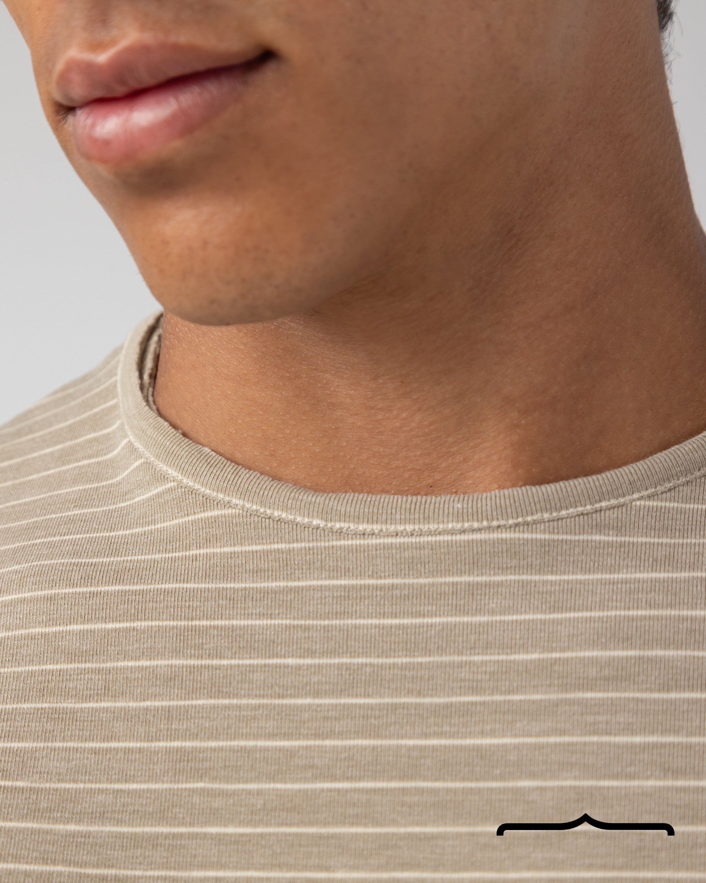 Crew neck Striped Knit T-Shirt in Biege