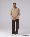 Textured Knit Half Zipper Polo in Beige