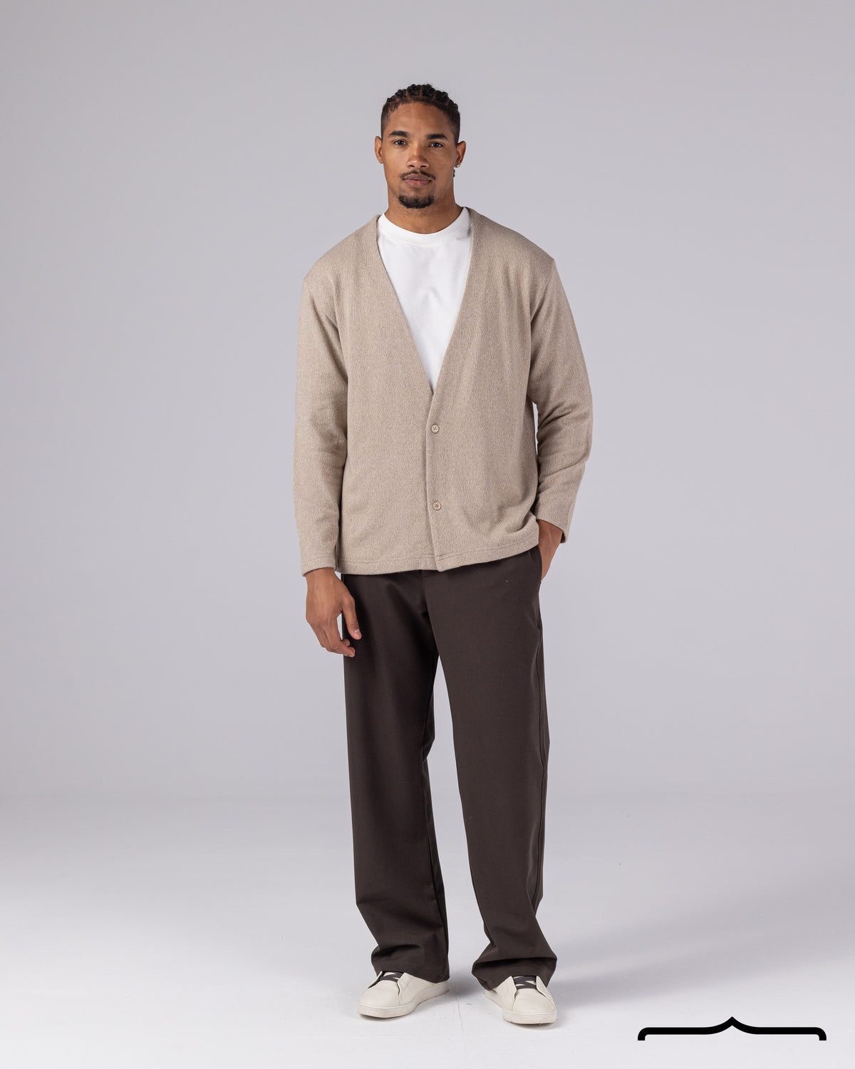 Open Chest Cardigan in Beige