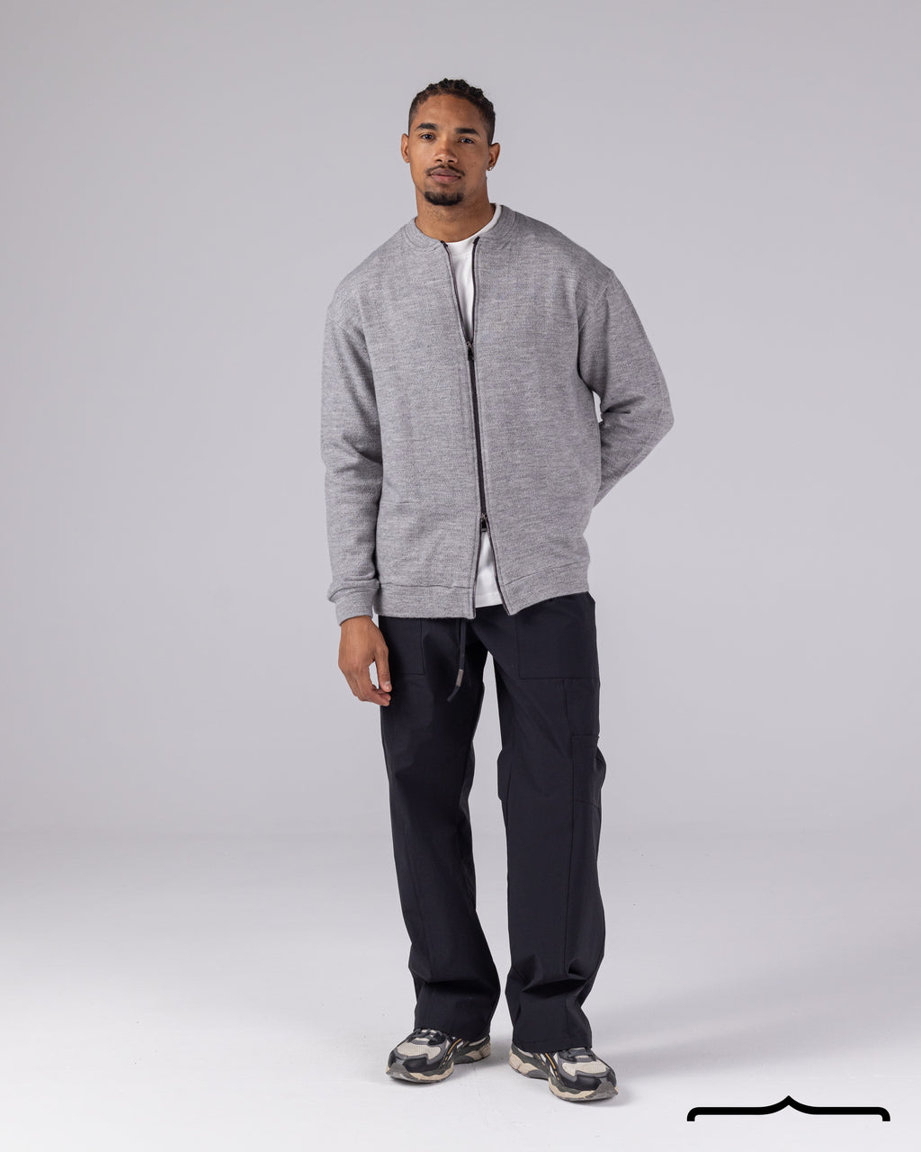 Double Zipper Cardigan in Light Grey