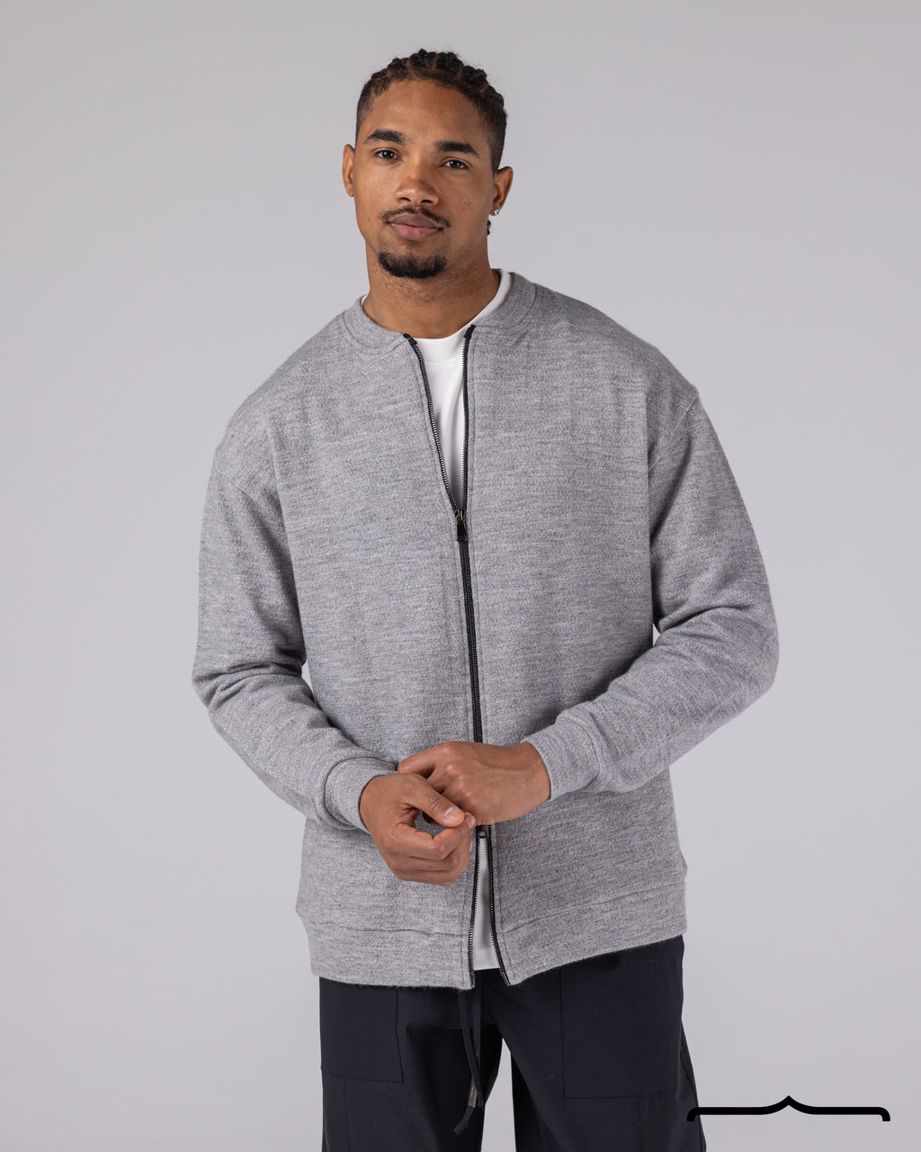 Double Zipper Cardigan in Light Grey