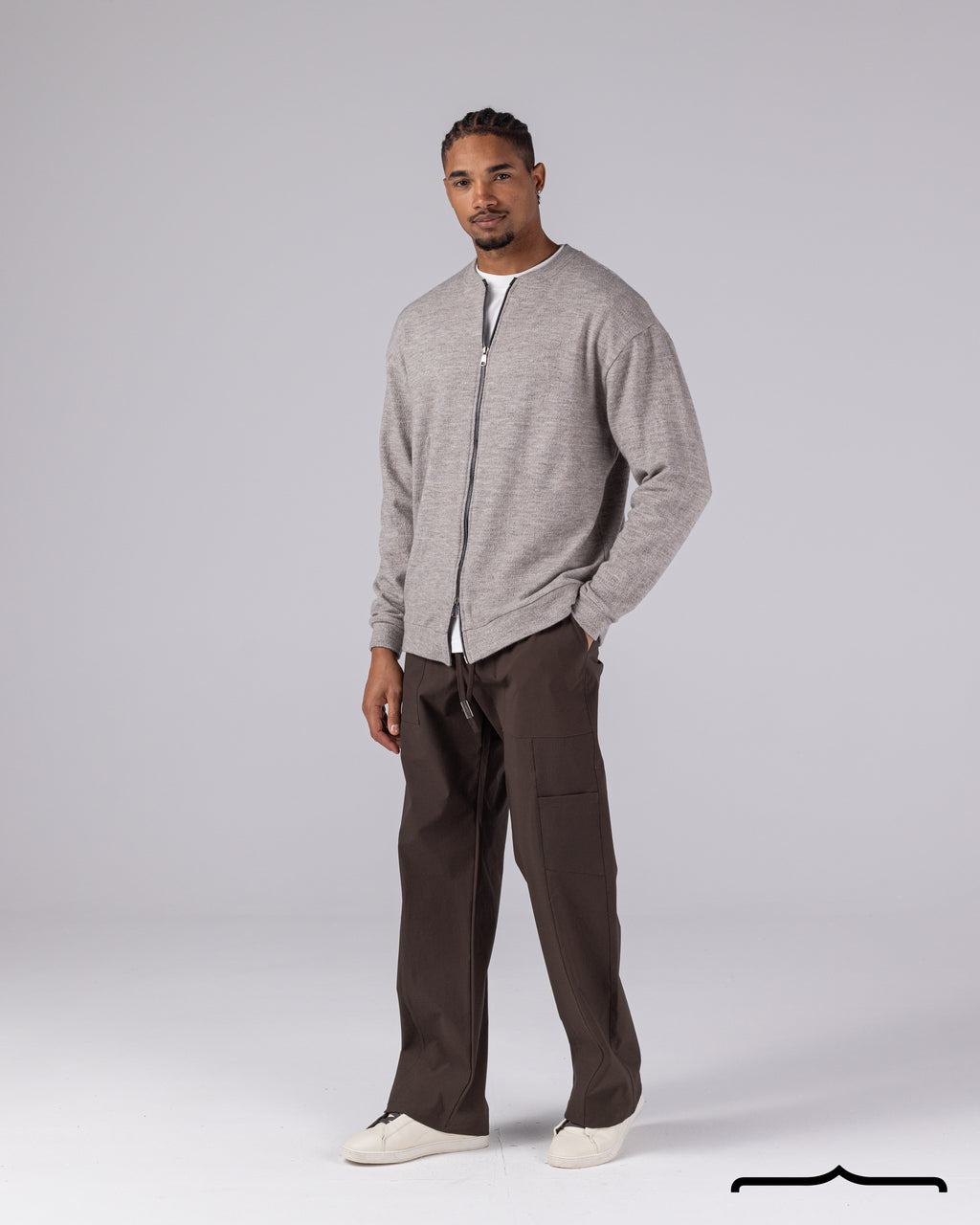 Double Zipper Cardigan in Beige