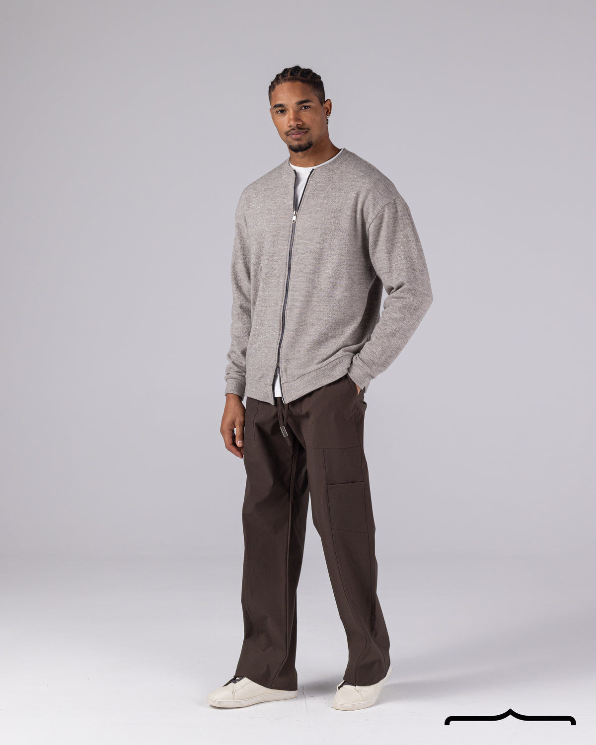 Double Zipper Cardigan in Beige