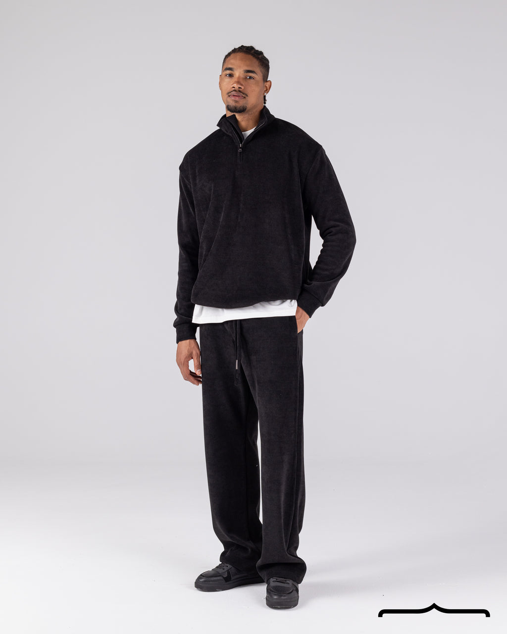 Textured Sweatshirt Set in Black