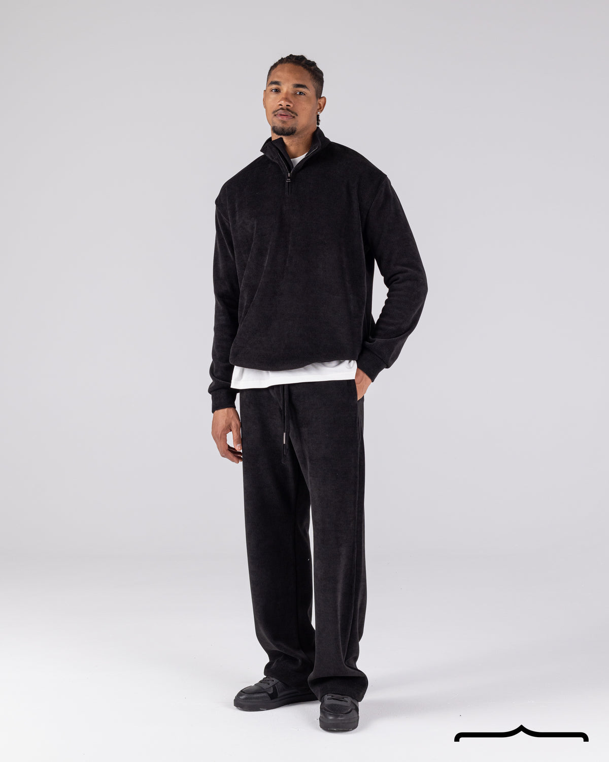 Textured Sweatshirt Set in Black