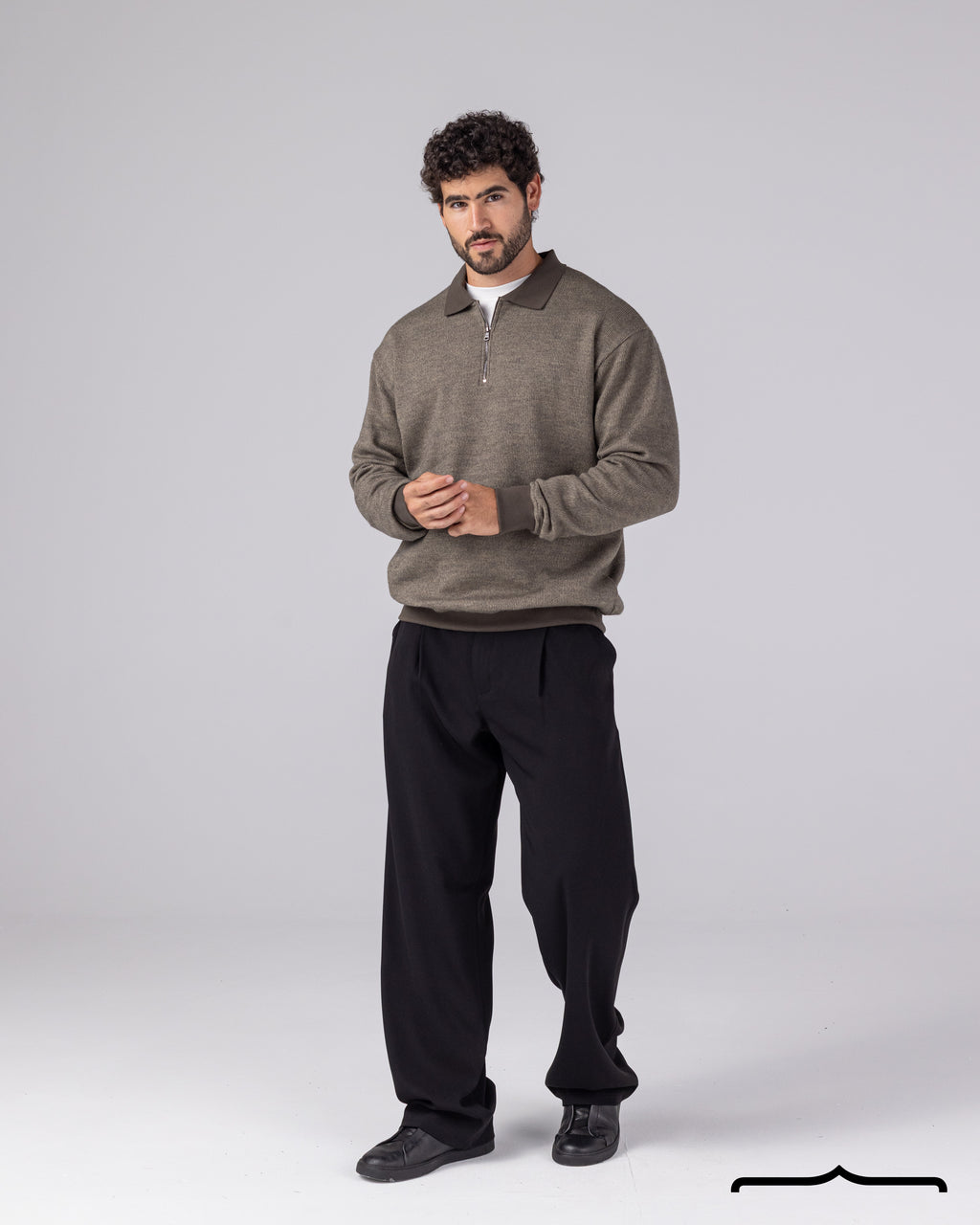 Textured Knit Half Zipper Polo in Olive