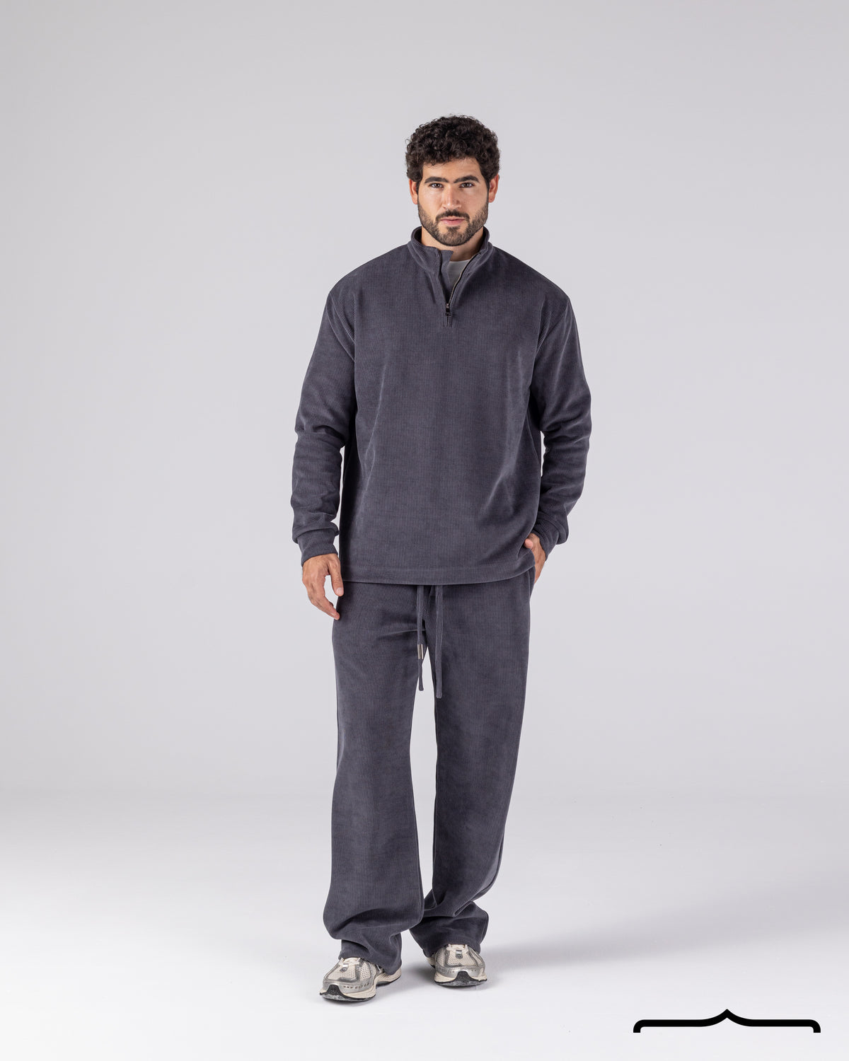 Textured Pants Set in Dark Grey