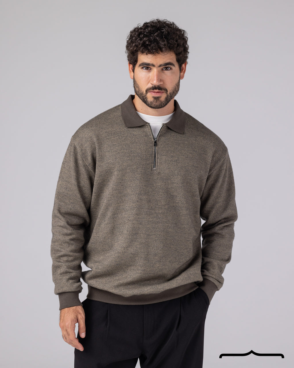 Textured Knit Half Zipper Polo in Olive