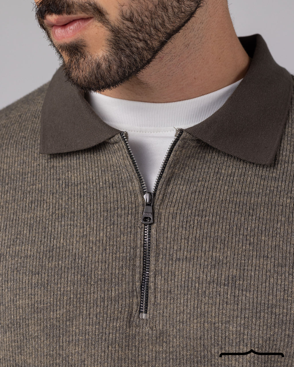 Textured Knit Half Zipper Polo in Olive