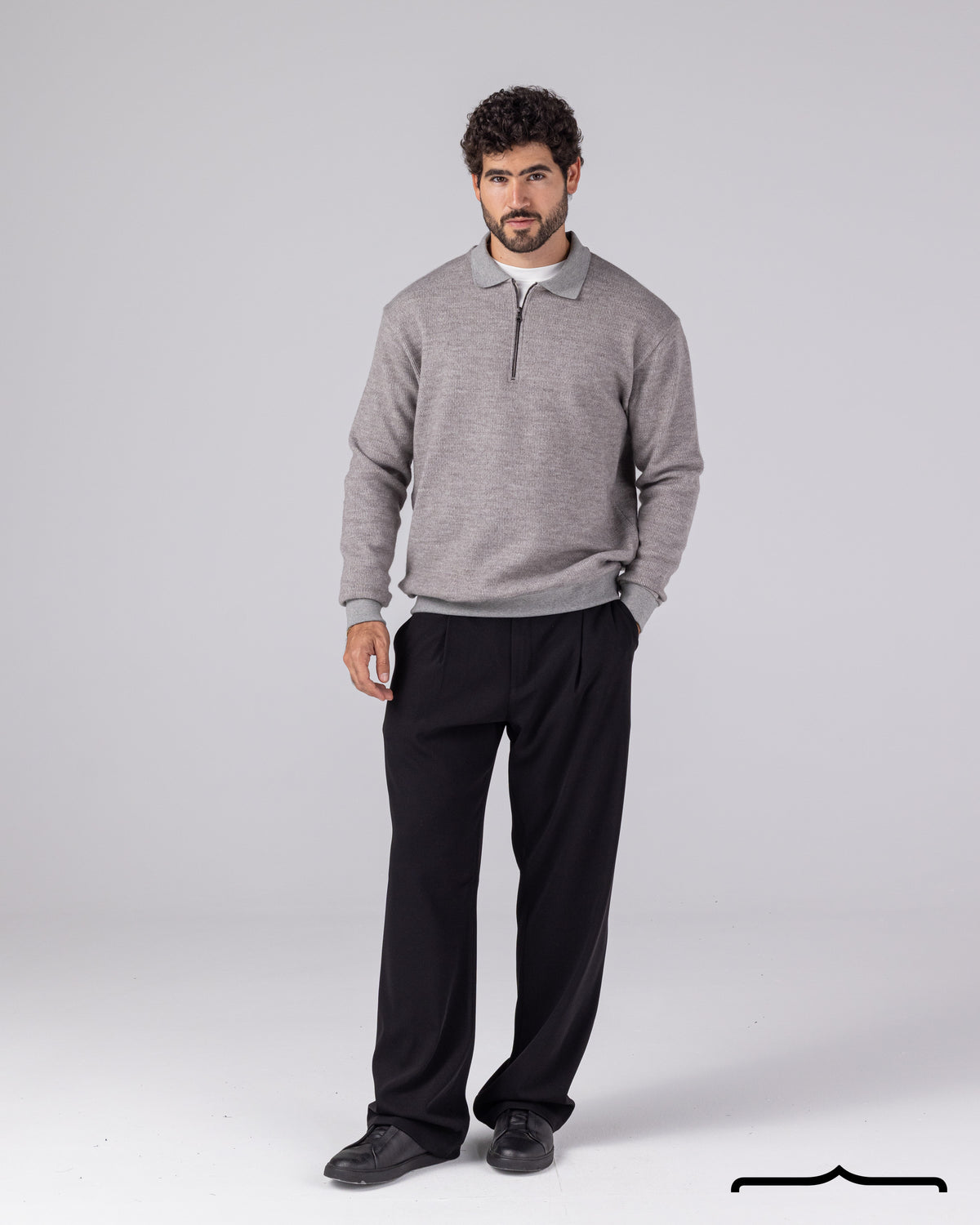 Textured Knit Half Zipper Polo in Grey