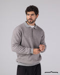 Textured Knit Half Zipper Polo in Grey