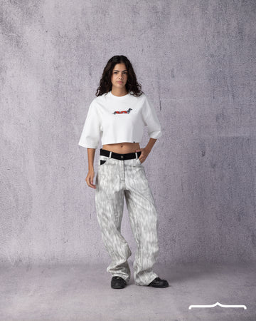 Sausage Dog Oversize Crop T-shirt in White