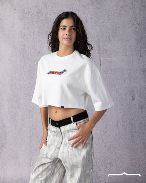 Sausage Dog Oversize Crop T-shirt in White