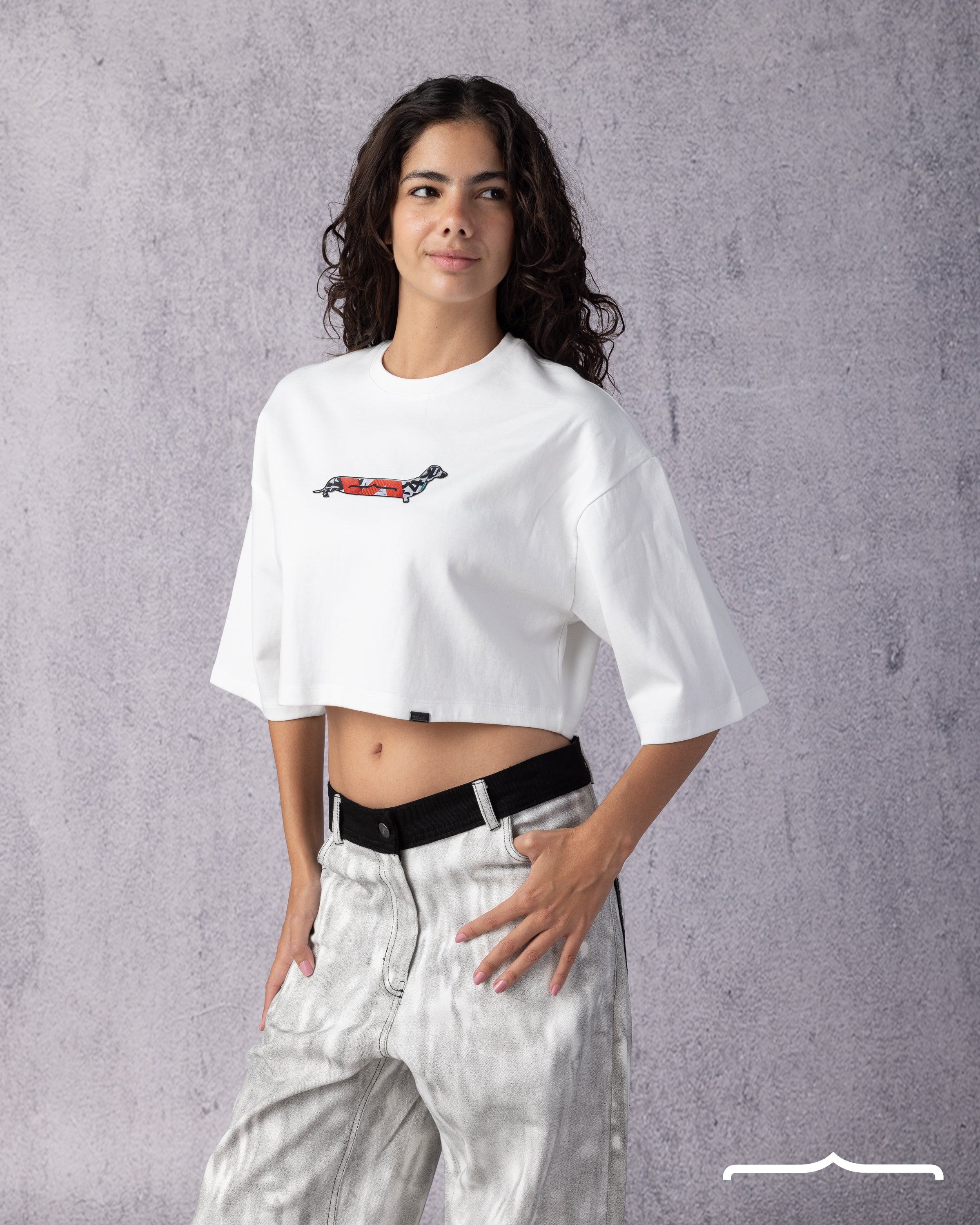 Sausage Dog Oversize Crop T-shirt in White