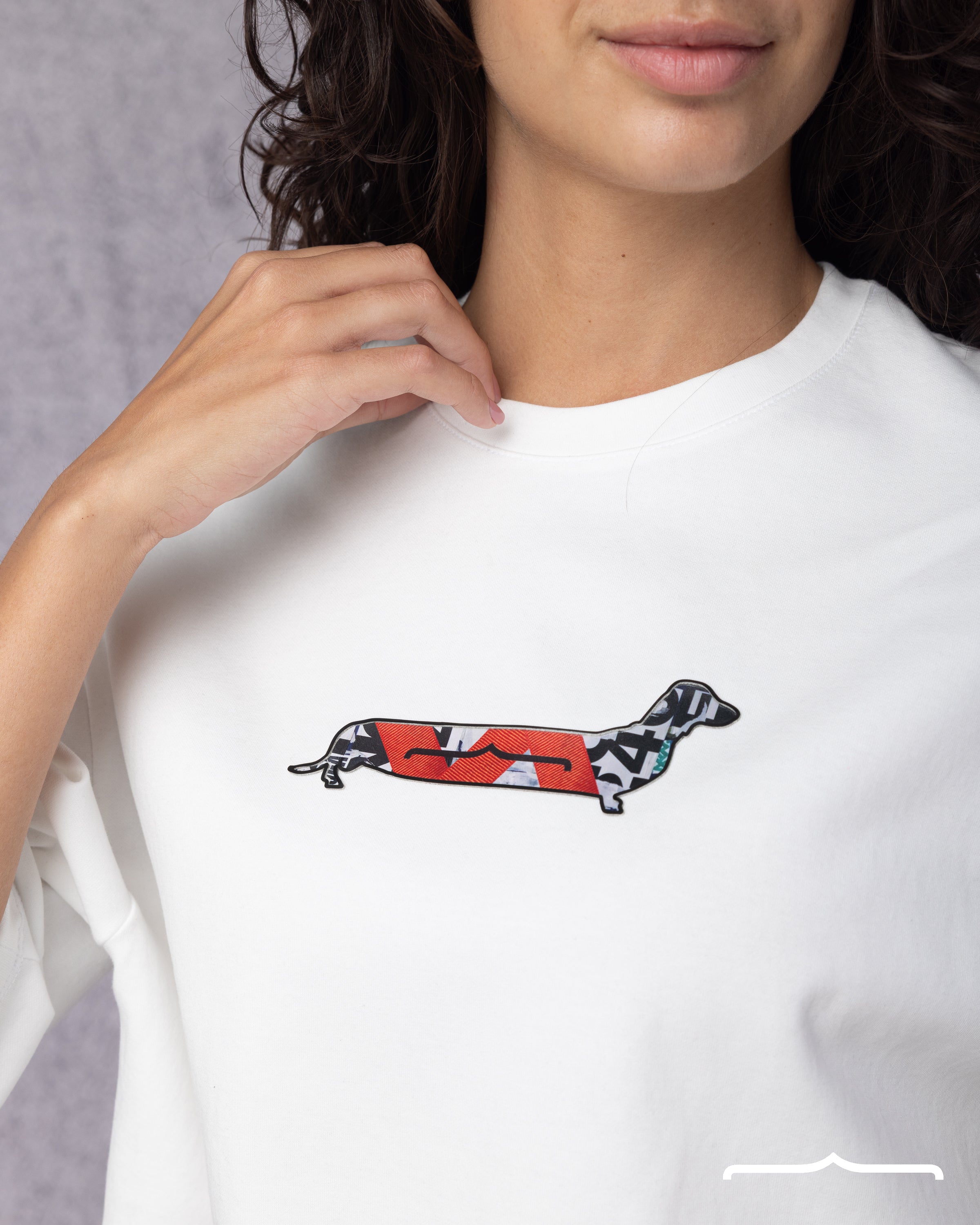 Sausage Dog Oversize Crop T-shirt in White