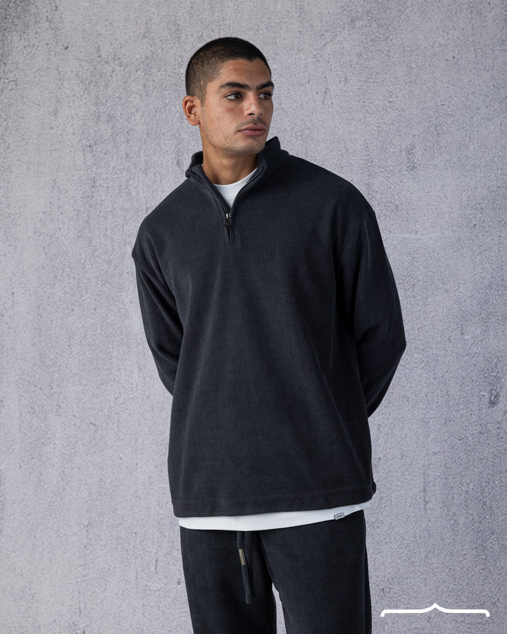 Textured Half Zipper Sweatshirt in Dark Grey