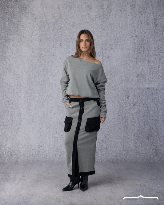 women's Suede Off-Shoulder Set in Grey