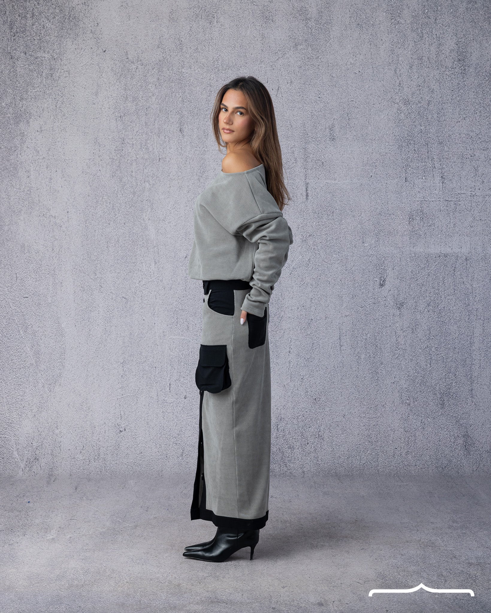 Suede Off-Shoulder Set in Grey for women