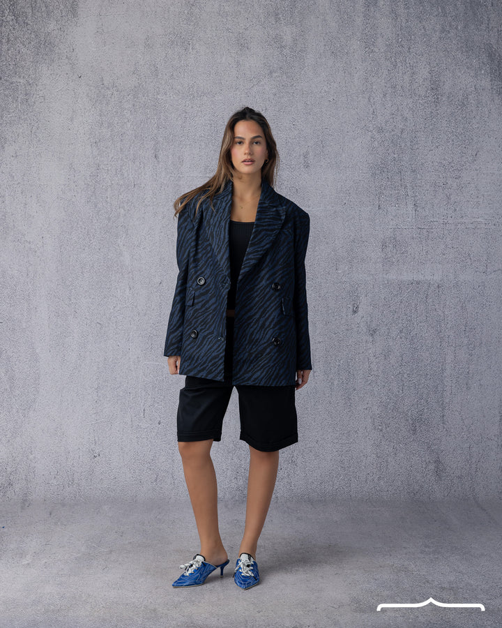 Zebra Denim Blazer in Blue and Black