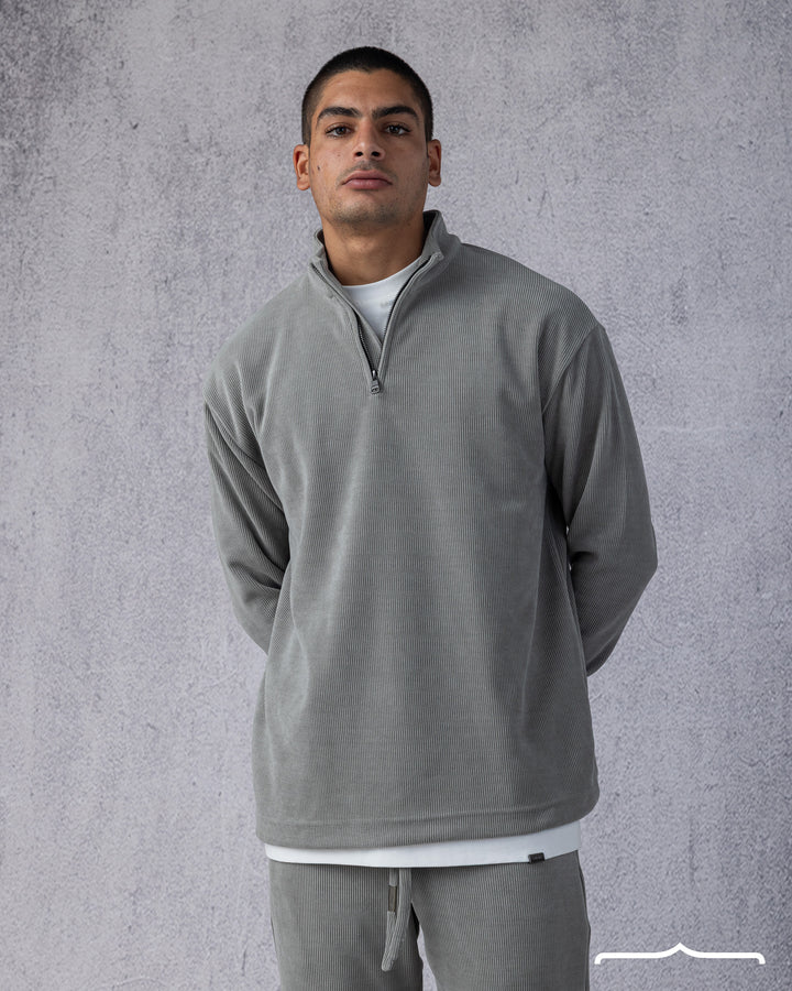 Textured Half Zipper Sweatshirt in Light Grey