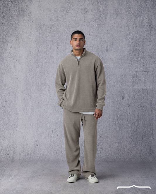 Textured Half Zipper Sweatshirt in Beige