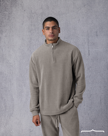 Textured Half Zipper Sweatshirt in Beige