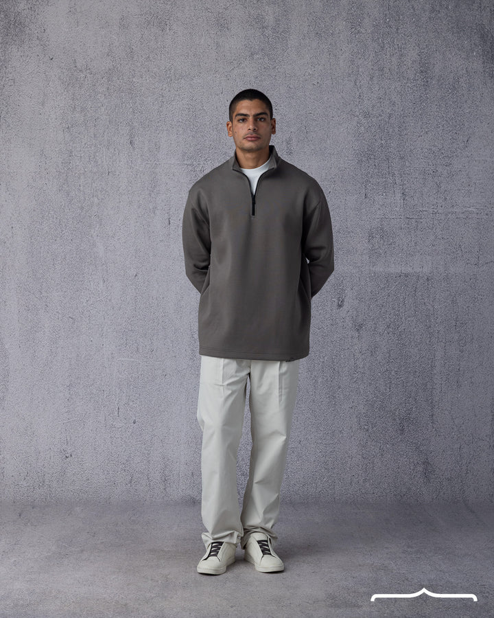 Zip-Collar Sweatshirt in Light Brown