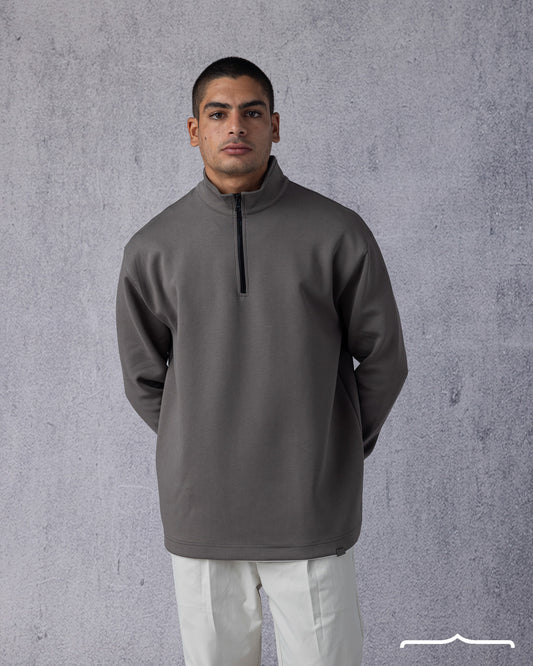 men's Zip-Collar Sweatshirt in Light Brown