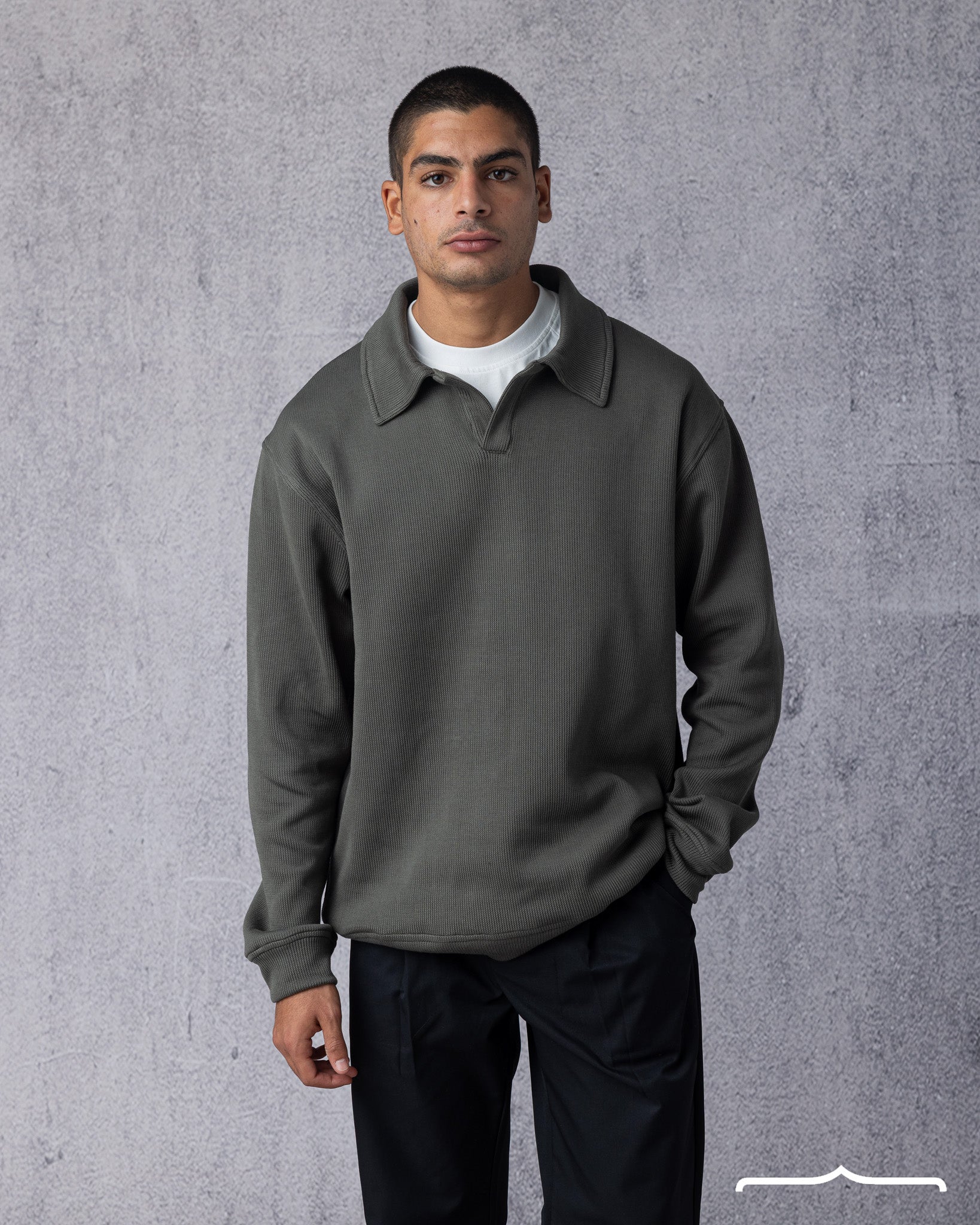 Polo Sweatshirt in Olive