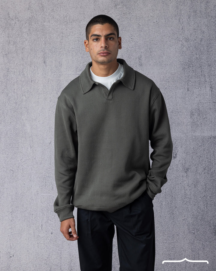 Polo Sweatshirt in Olive