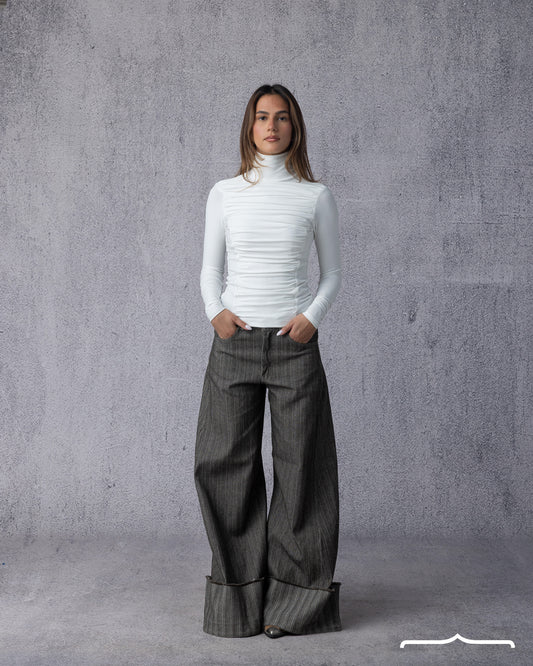 Draped High Neck Top in White for women