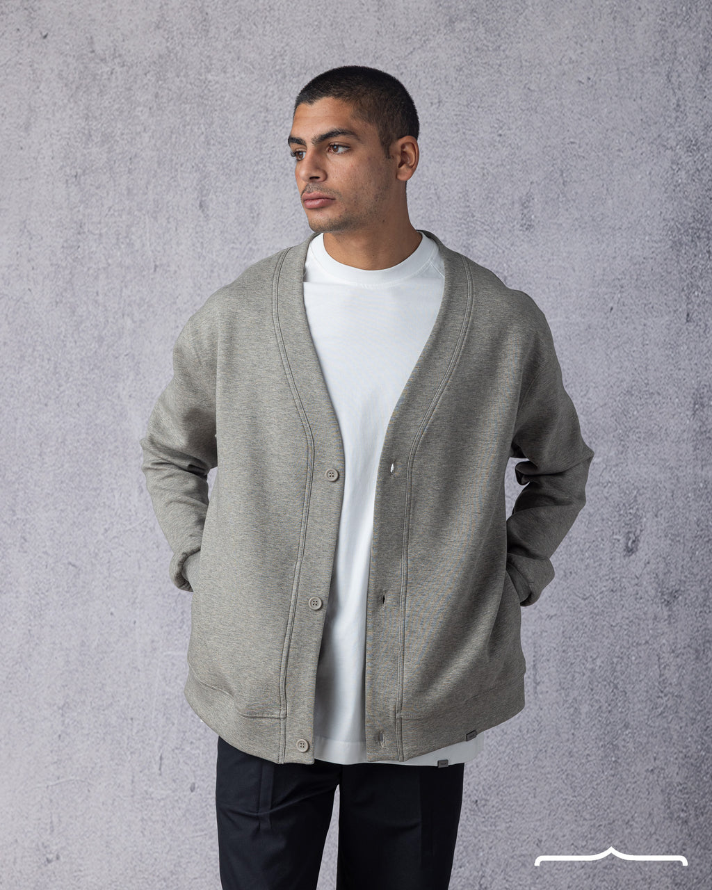 men's Cardigan with Buttons in Light Grey