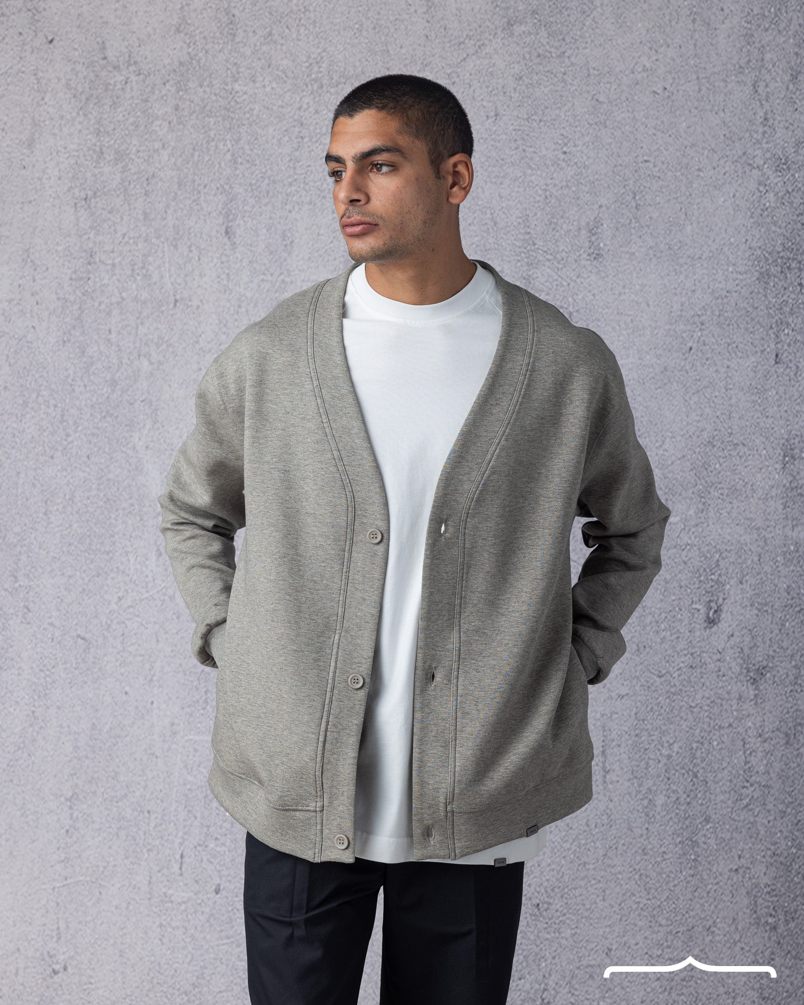 men's Cardigan with Buttons in Light Grey