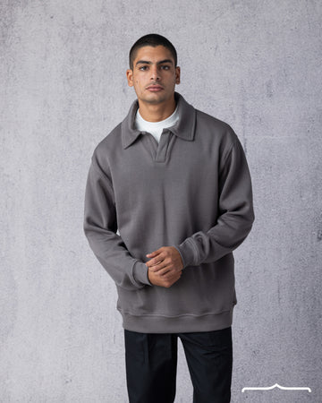 Polo Sweatshirt in Grey