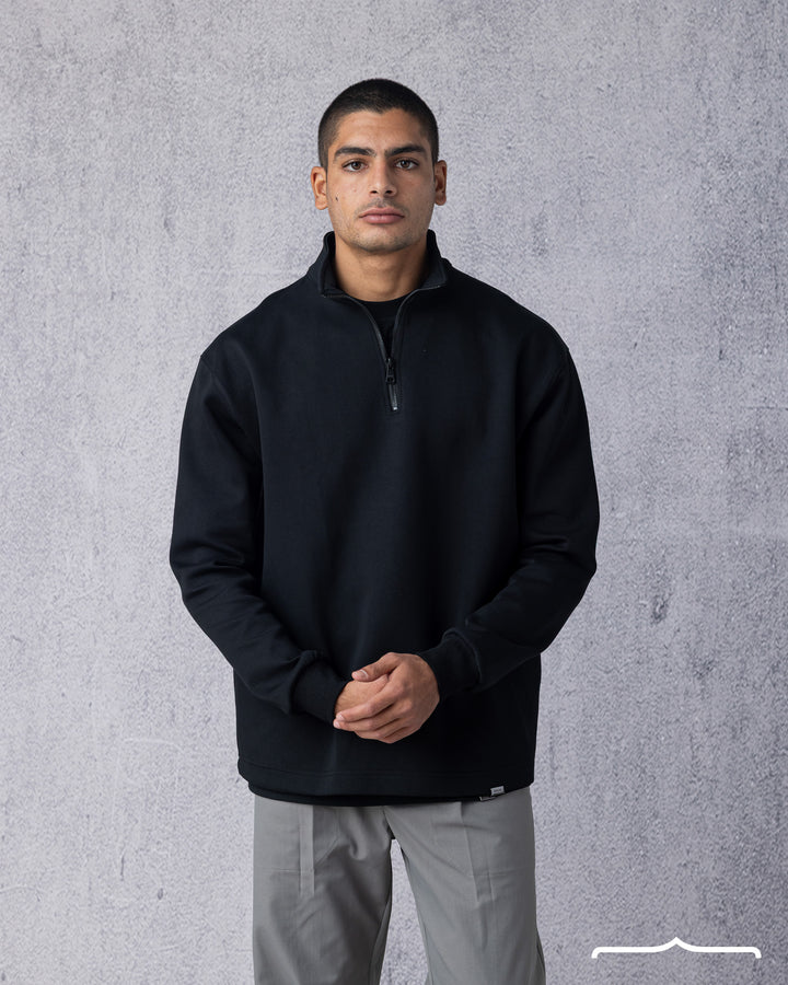 Zip-Collar Sweatshirt in Black