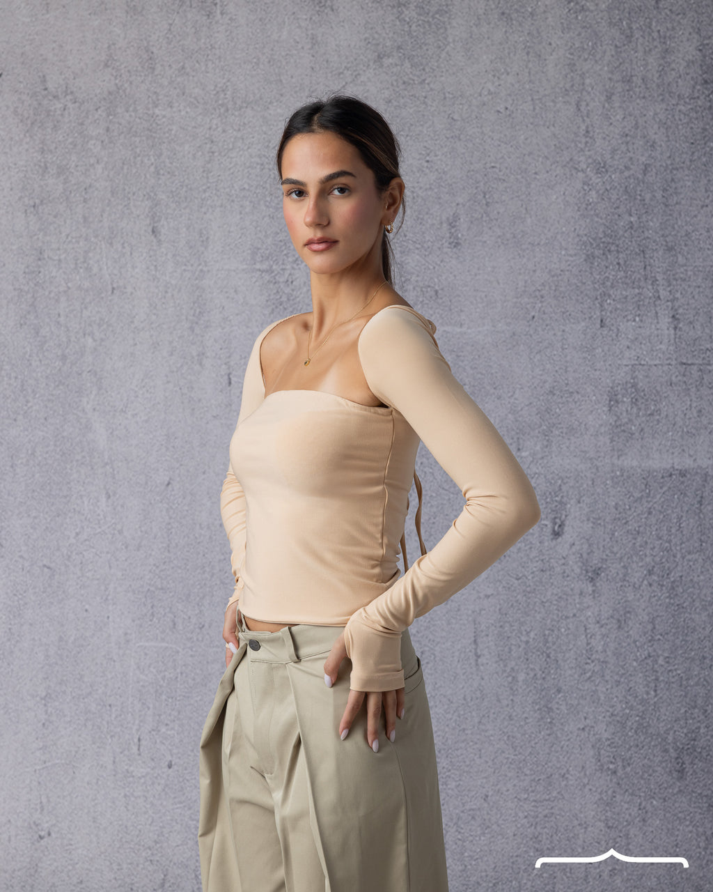 women Off shoulder top in Beige